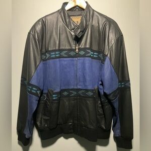 vintage Aztec genuine, leather zip up jacket authentic ADLER XL